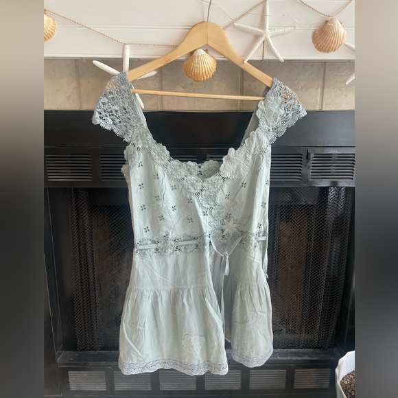 Free People Dresses & Skirts - Free People mini dress Lace Trim Light Blue Dress Size 6